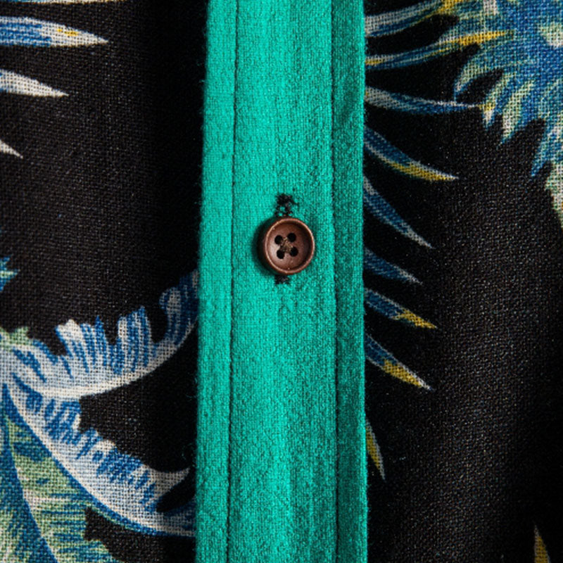 Cotton And Linen Printed Pocket Button-down Shirt