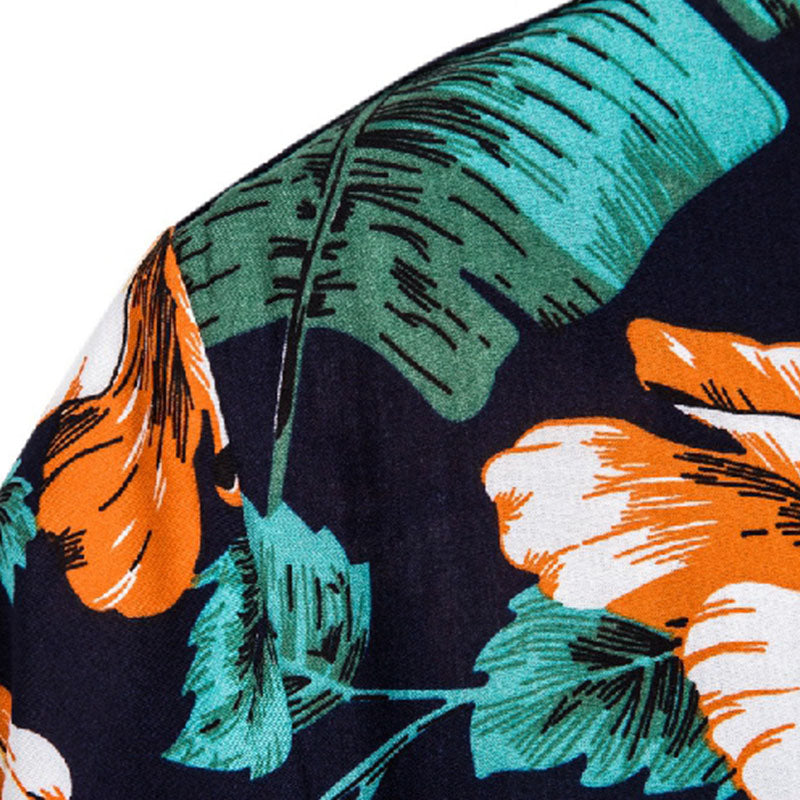 Cotton And Linen Printed Pocket Button-down Shirt