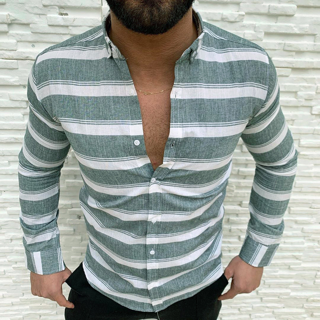 Turn-down collar button-down long sleeve men's casual shirt