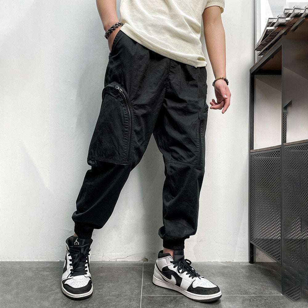 Hip Hop Elastic Waist Zip Big Pocket Cargo Pants Lounge Pants