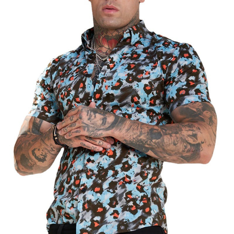 Casual Short Sleeve Vacation Abstract Leopard Print Shirt