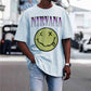 Street Trend Smiley Alphabet Print Crew Neck Short Sleeve T-Shirt