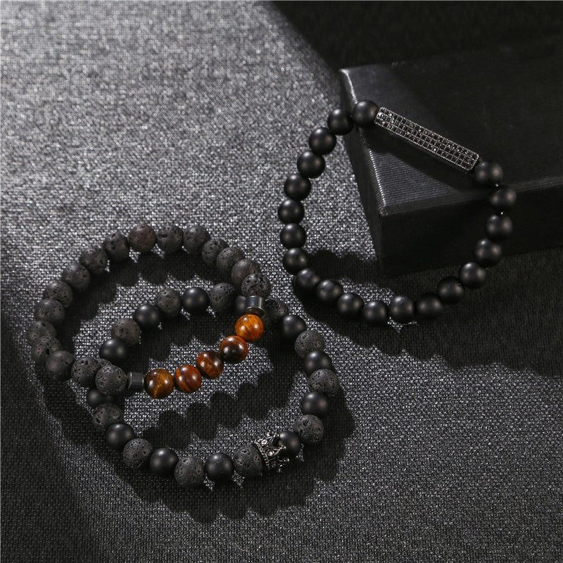 Punk Frosted Stone Crown Three-Piece Bracelet