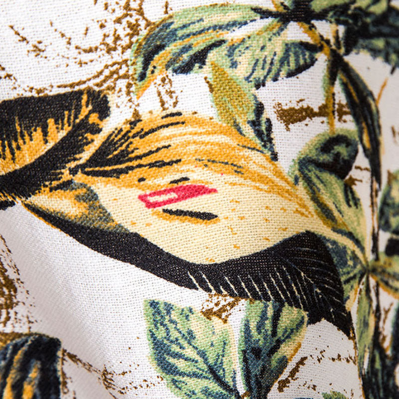 Cotton And Linen Printed Pocket Button-down Shirt