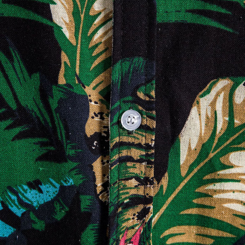 Cotton And Linen Printed Pocket Button-down Shirt