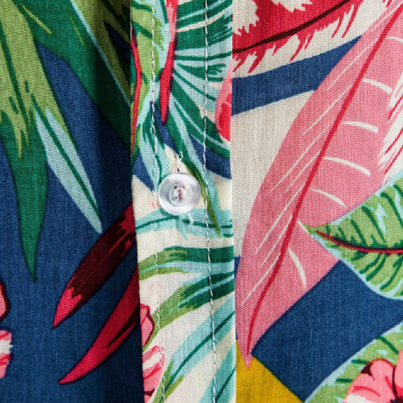 Cotton And Linen Printed Pocket Button-down Shirt
