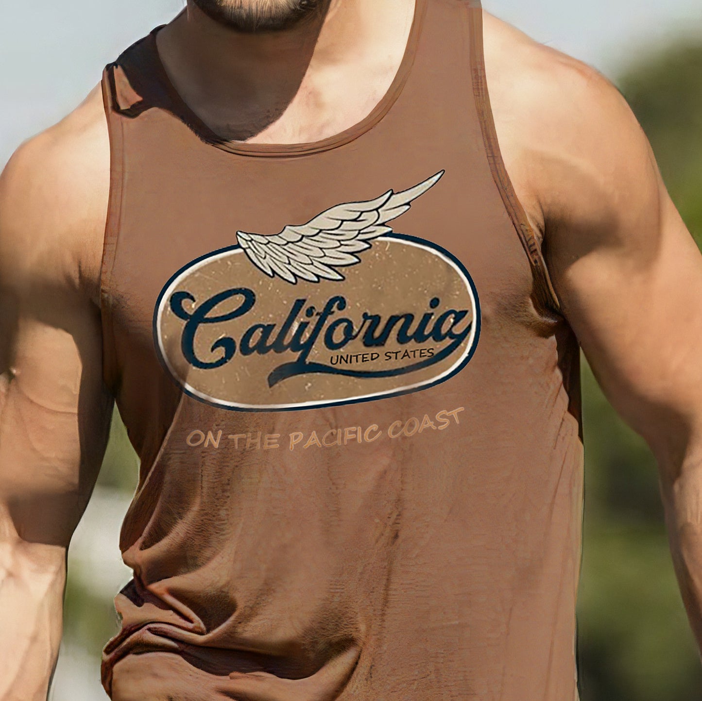 California Graphic Print Men's Crew Neck Tank Top