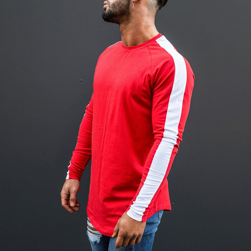 Round Neck Contrast Sports Men's Long Sleeve T-Shirt