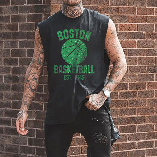Boston Alphabet Graphic Print Loose Athleisure Men's Tank Top