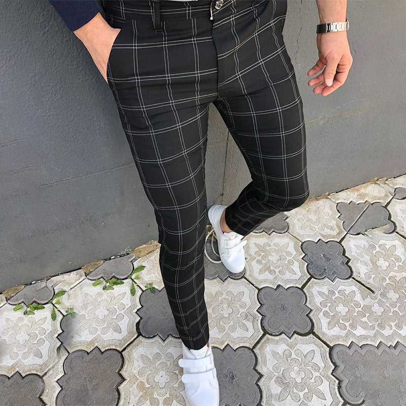 Check print casual trousers summer men's casual trousers