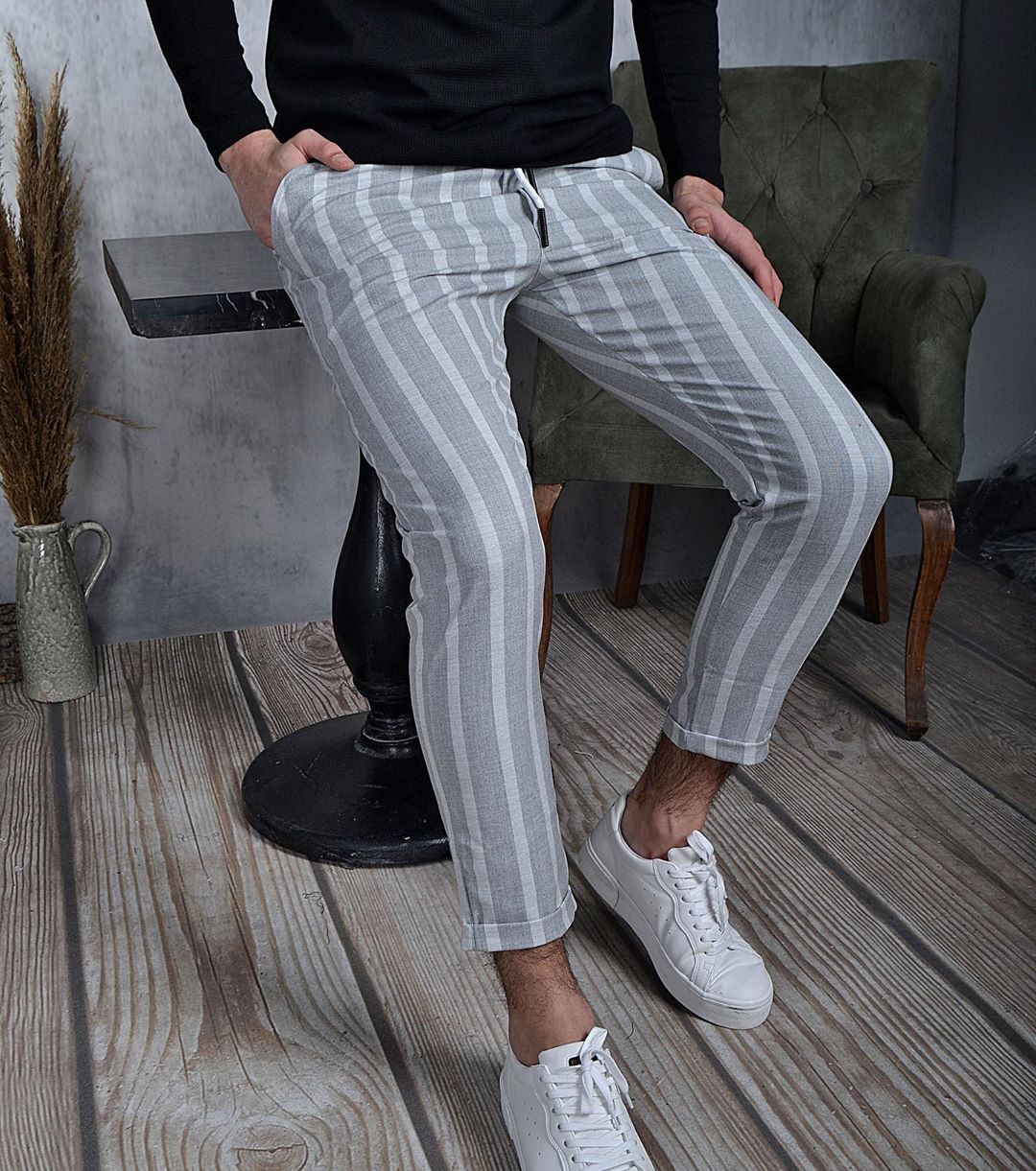 Double stripe casual chinos