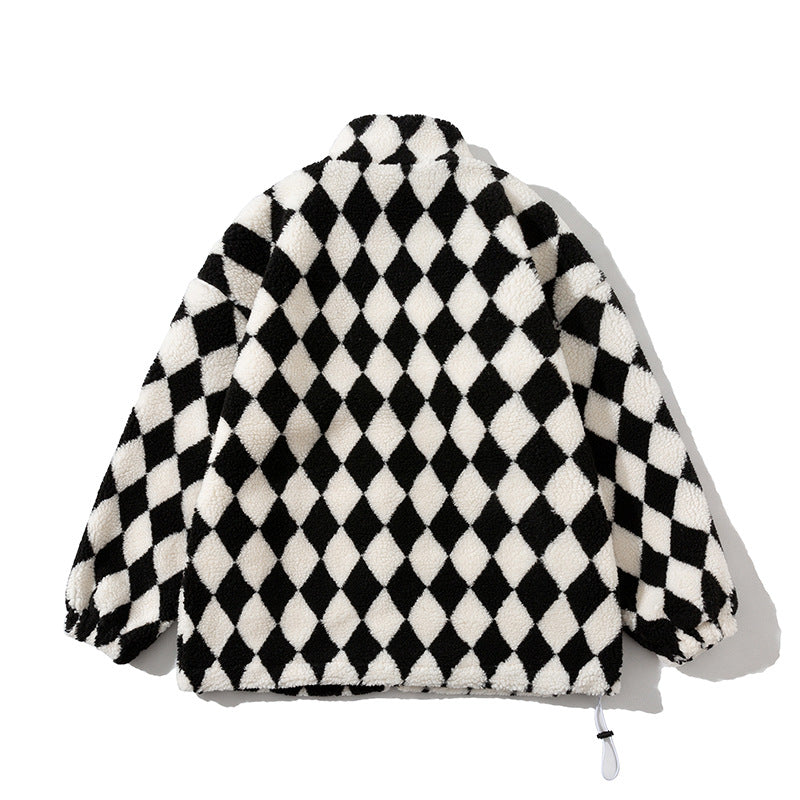 Check chess and cards thickened men's jacket