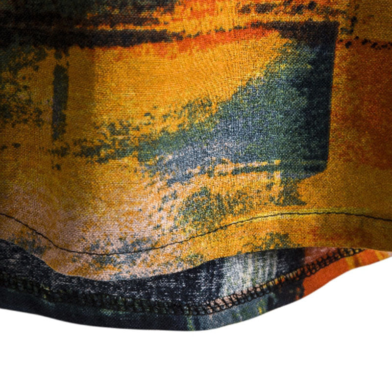 Cotton And Linen Printed Pocket Button-down Shirt