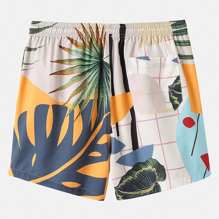 Casual Loose Beachwear Leaf Print Short Sleeve Shorts Hawaiian Vacation Two-Piece Set