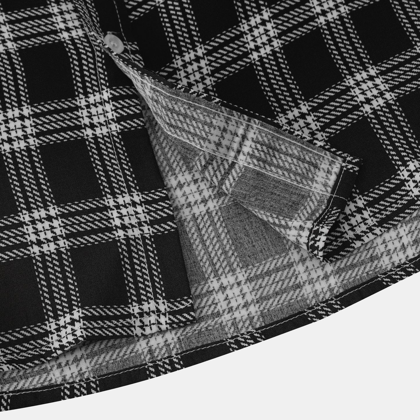 Black Fashion Plaid Print Lapel Button Short Sleeve Shirt