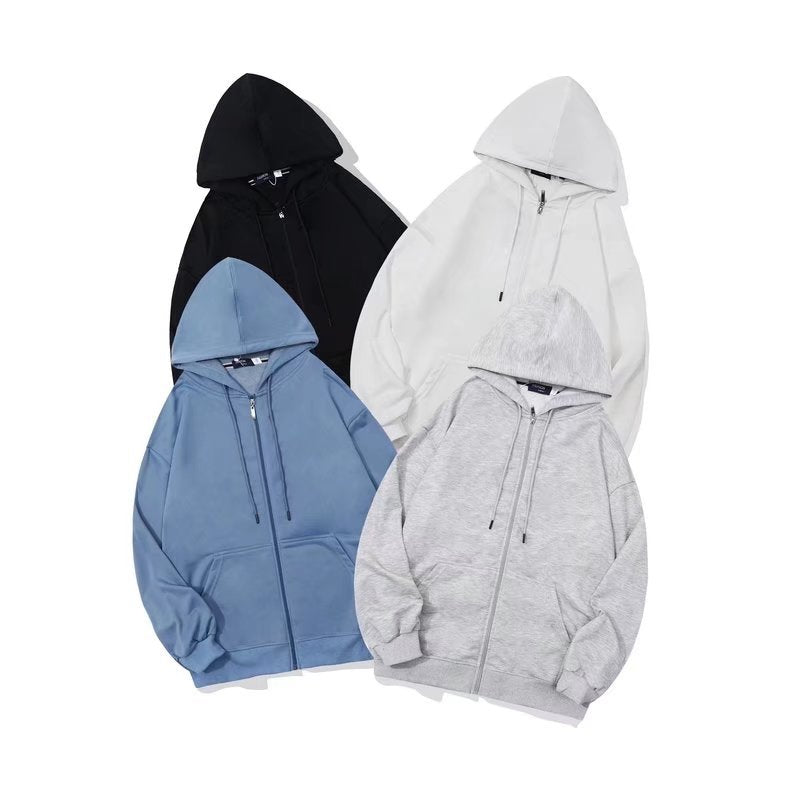 Men's Classic Streetwear Solid Color Zip Up Hoodies 300g