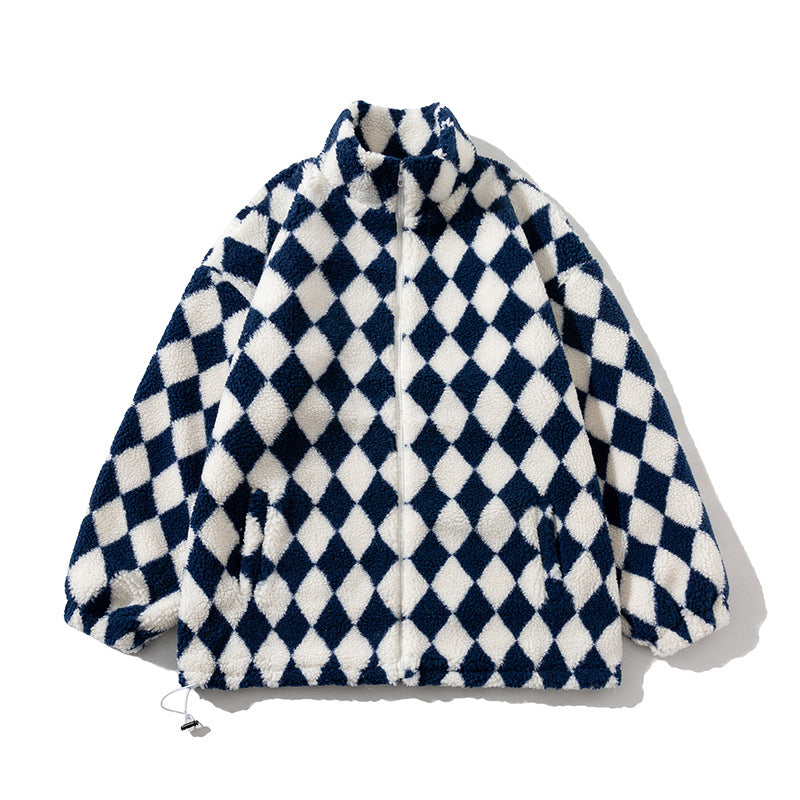 Check chess and cards thickened men's jacket