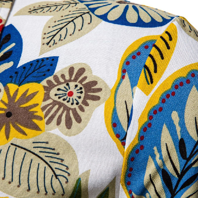 Cotton And Linen Printed Pocket Button-down Shirt