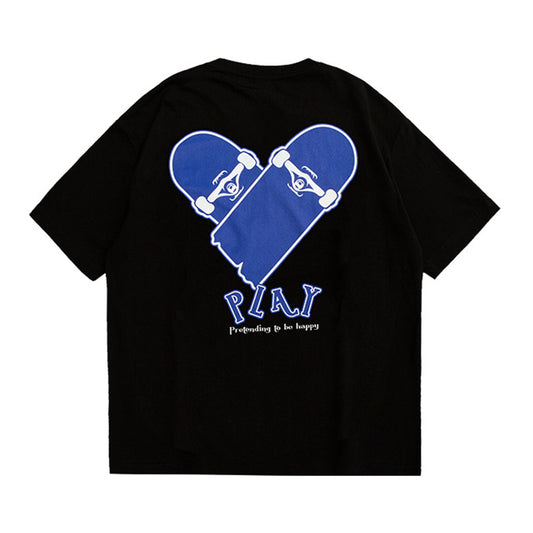 Skateboard and Heart Shaped Leather Texture Print T-Shirt Unisex