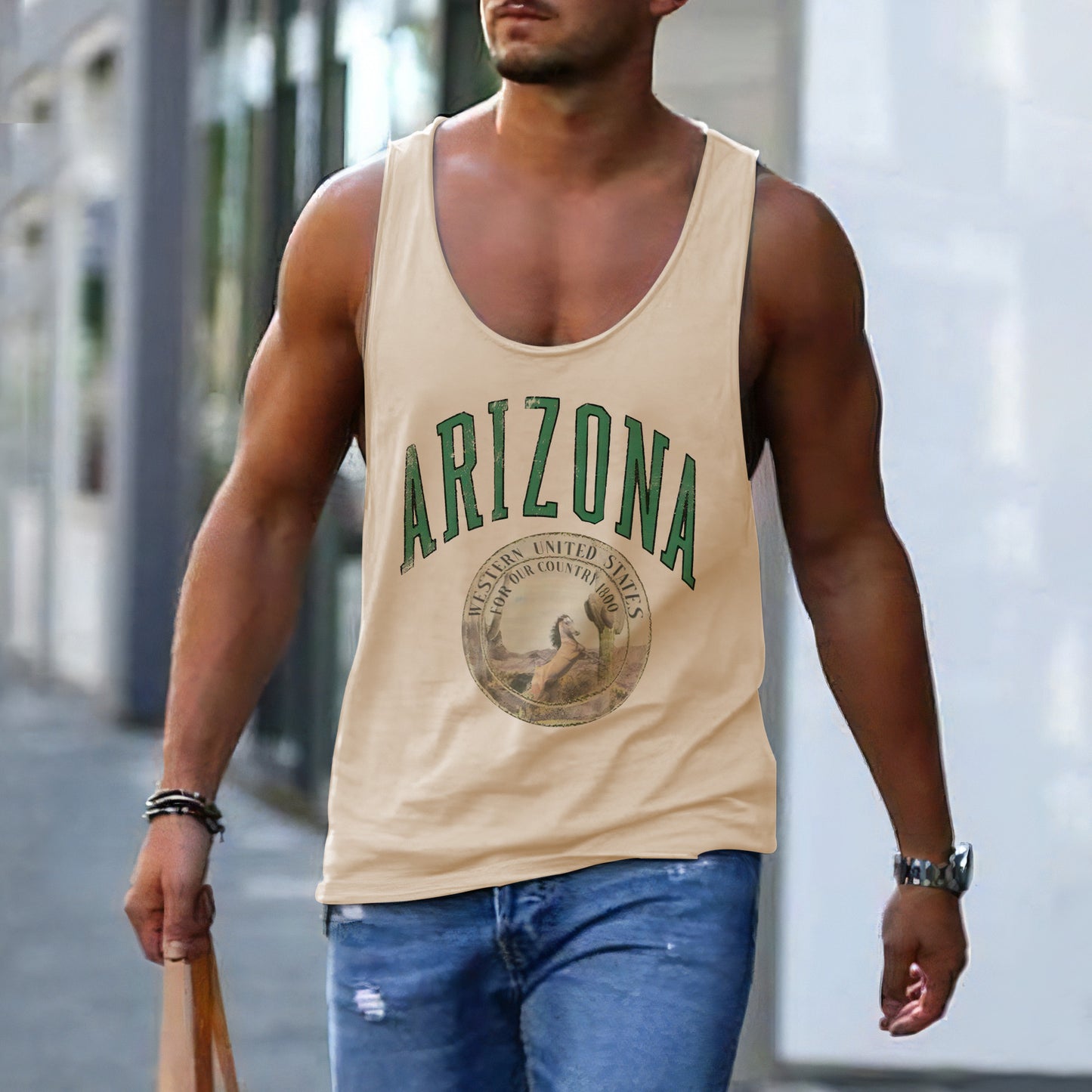 ARIZONA Letter Graphic Print Sports Crew Neck Casual Tank Top