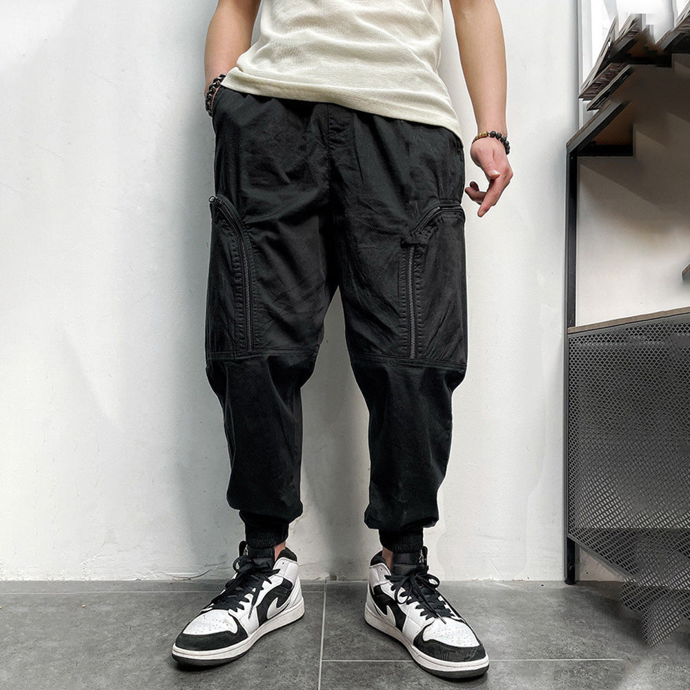 Hip Hop Elastic Waist Zip Big Pocket Cargo Pants Lounge Pants