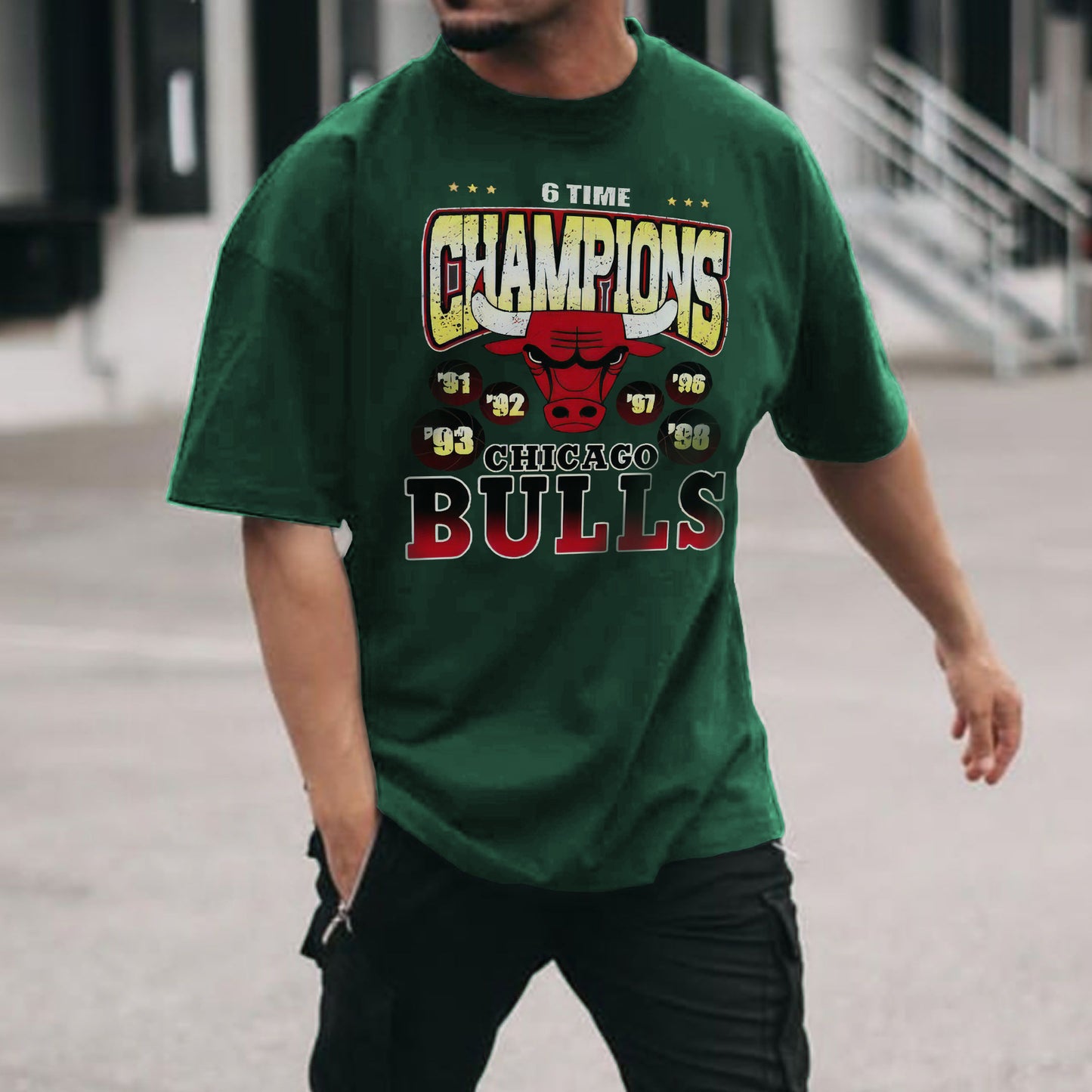 Bulls Print Men's Crew Neck T-Shirt