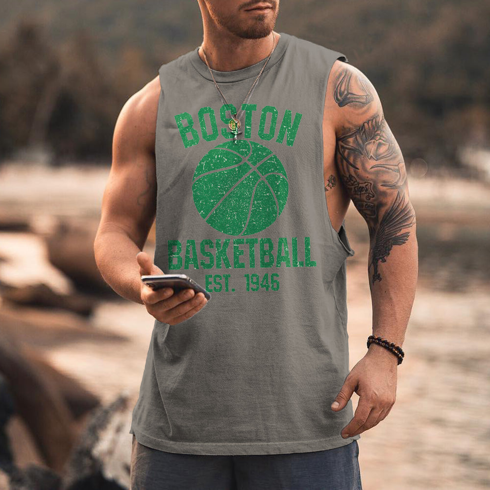 Boston Alphabet Graphic Print Loose Athleisure Men's Tank Top