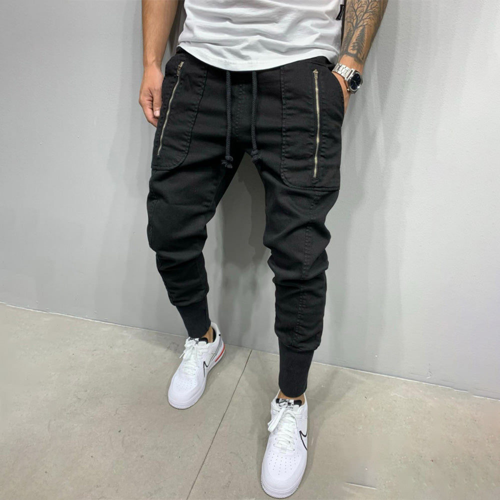 Casual Zip Pocket Lace-up Panel Sports Cargo Trousers