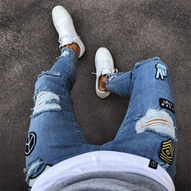 Wool Ripped Patch Denim Pants