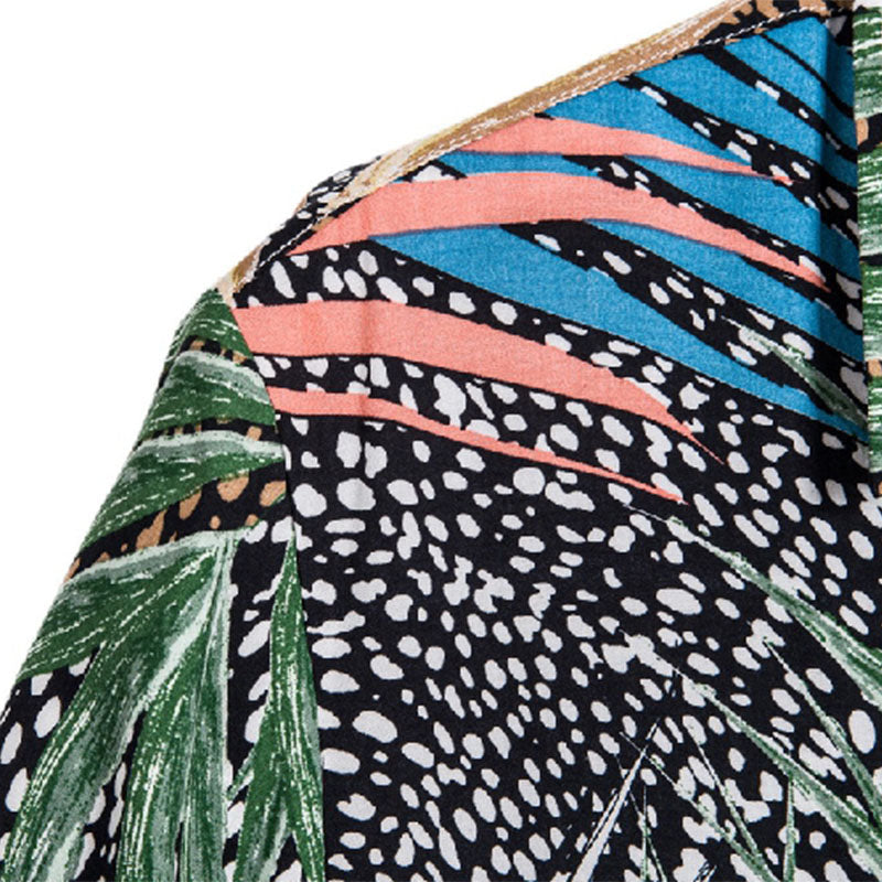 Cotton And Linen Printed Pocket Button-down Shirt