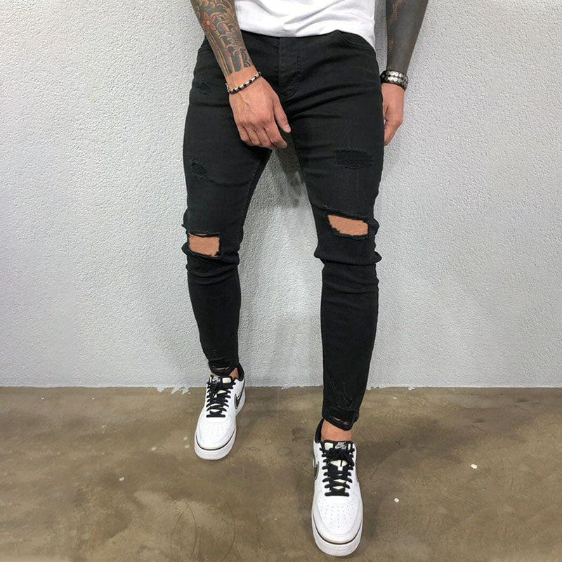 Wool Ripped Patch Denim Pants