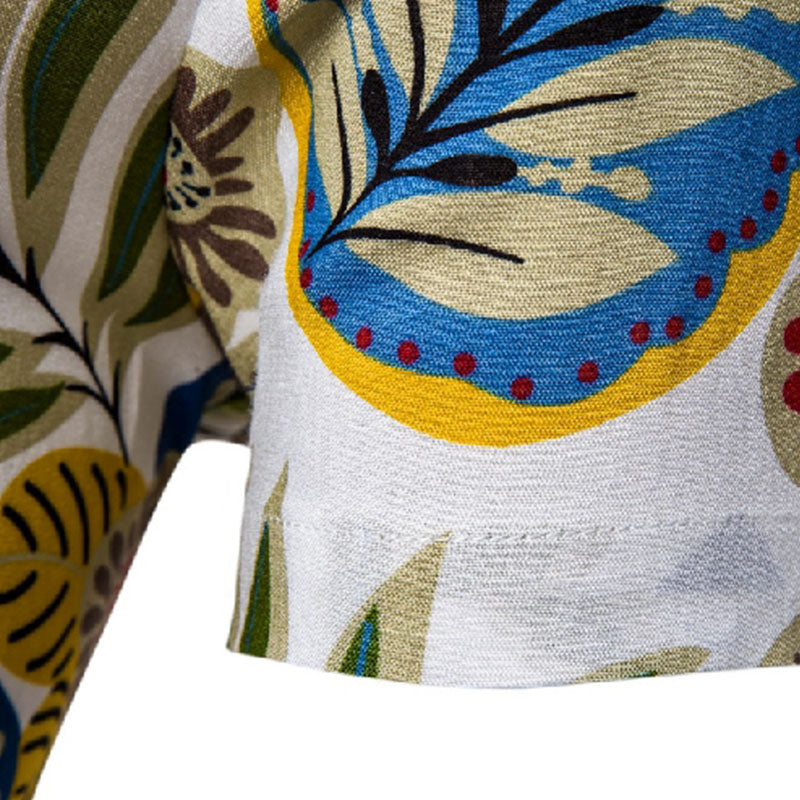 Cotton And Linen Printed Pocket Button-down Shirt