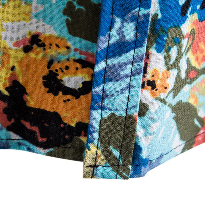 Cotton And Linen Printed Pocket Button-down Shirt