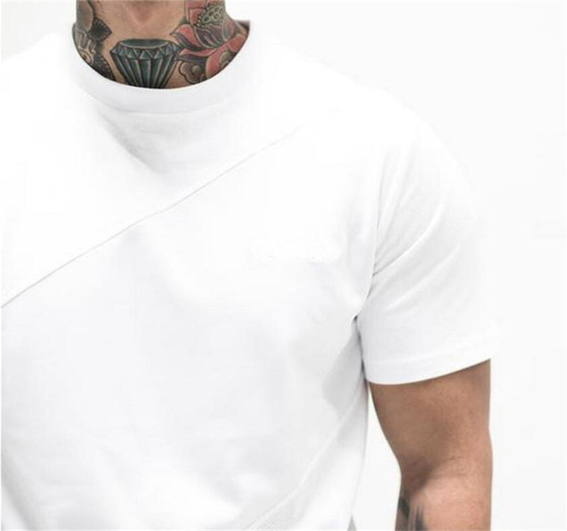 Plain Sports Knitted Irregular Panel Short-sleeved T-shirt