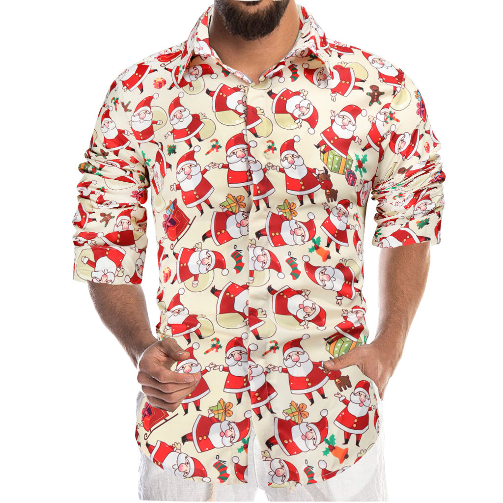 Santa Print Men's Long Sleeve Shirts