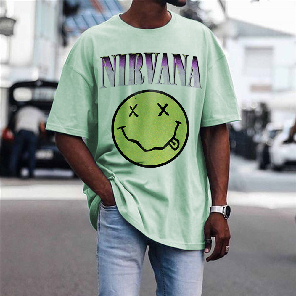 Street Trend Smiley Alphabet Print Crew Neck Short Sleeve T-Shirt
