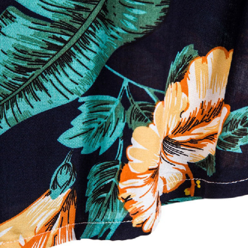 Cotton And Linen Printed Pocket Button-down Shirt