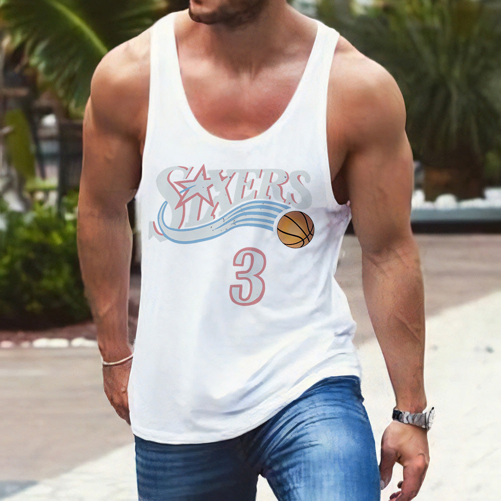 Basketball Alphabet Graphic Print Crew Neck Casual Tank Top