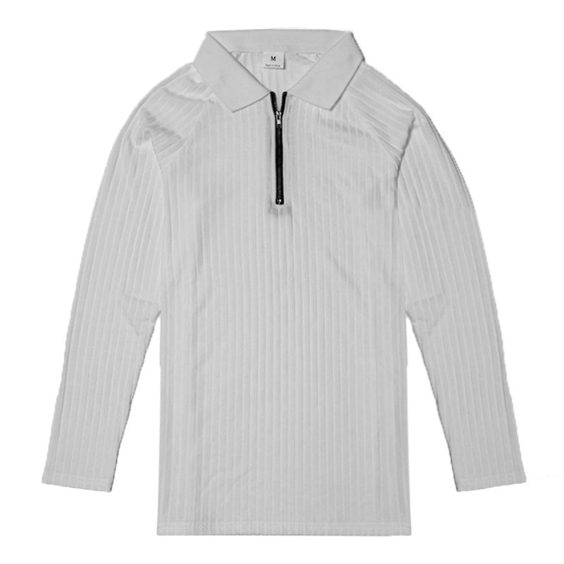 Lapel Zip Stretch Breathable Sports Men's Long Sleeve T-Shirt
