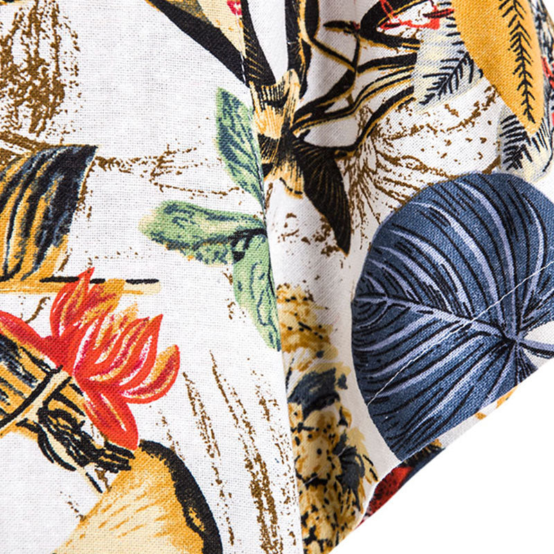 Cotton And Linen Printed Pocket Button-down Shirt