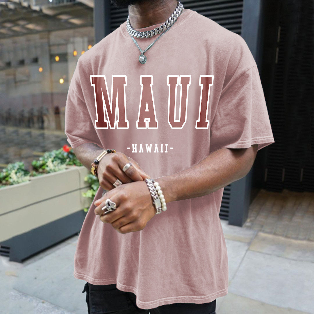 "MAUI" Print Men's Retro Loose Fit T-Shirts