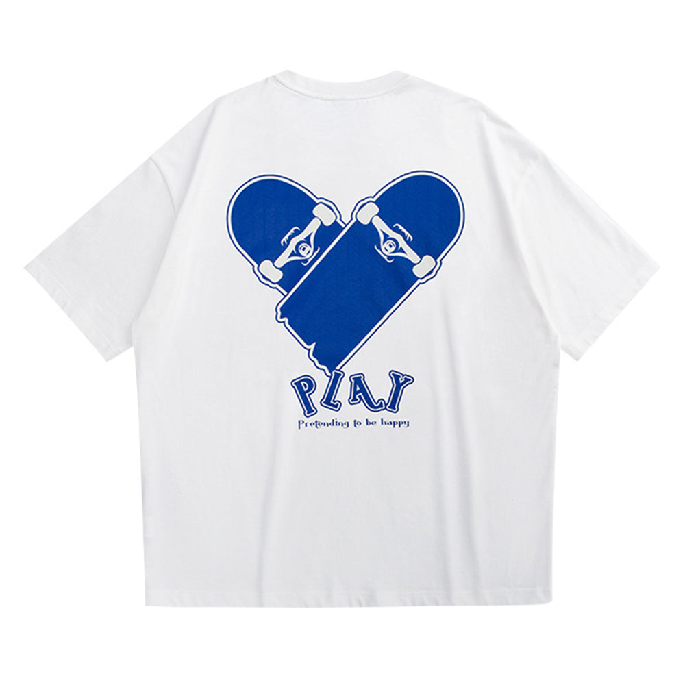 Skateboard and Heart Shaped Leather Texture Print T-Shirt Unisex