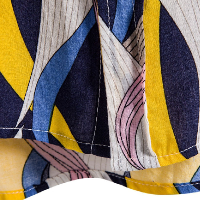 Cotton And Linen Printed Pocket Button-down Shirt