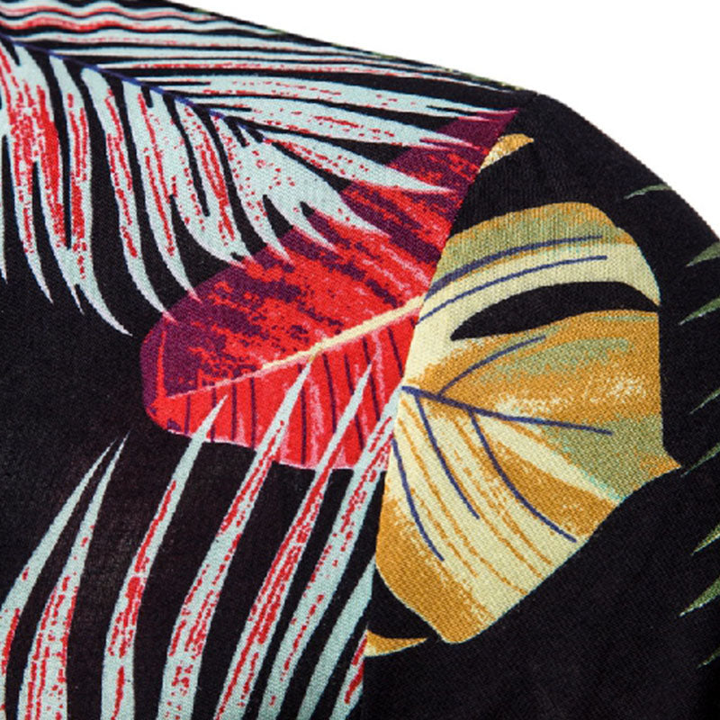 Cotton And Linen Printed Pocket Button-down Shirt
