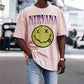 Street Trend Smiley Alphabet Print Crew Neck Short Sleeve T-Shirt