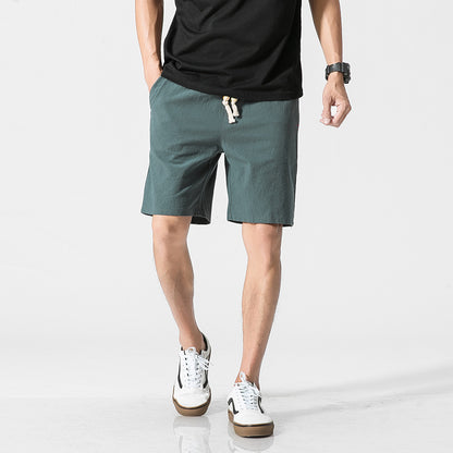 Casual Plain Loose Men's Cotton And Linen Five-point Pants Shorts