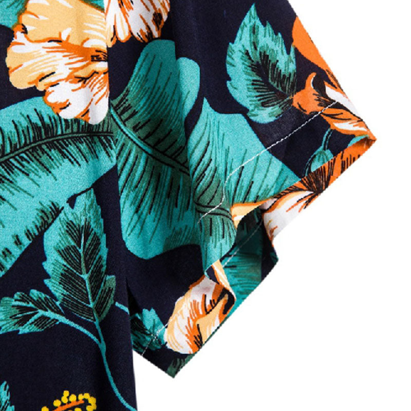 Cotton And Linen Printed Pocket Button-down Shirt