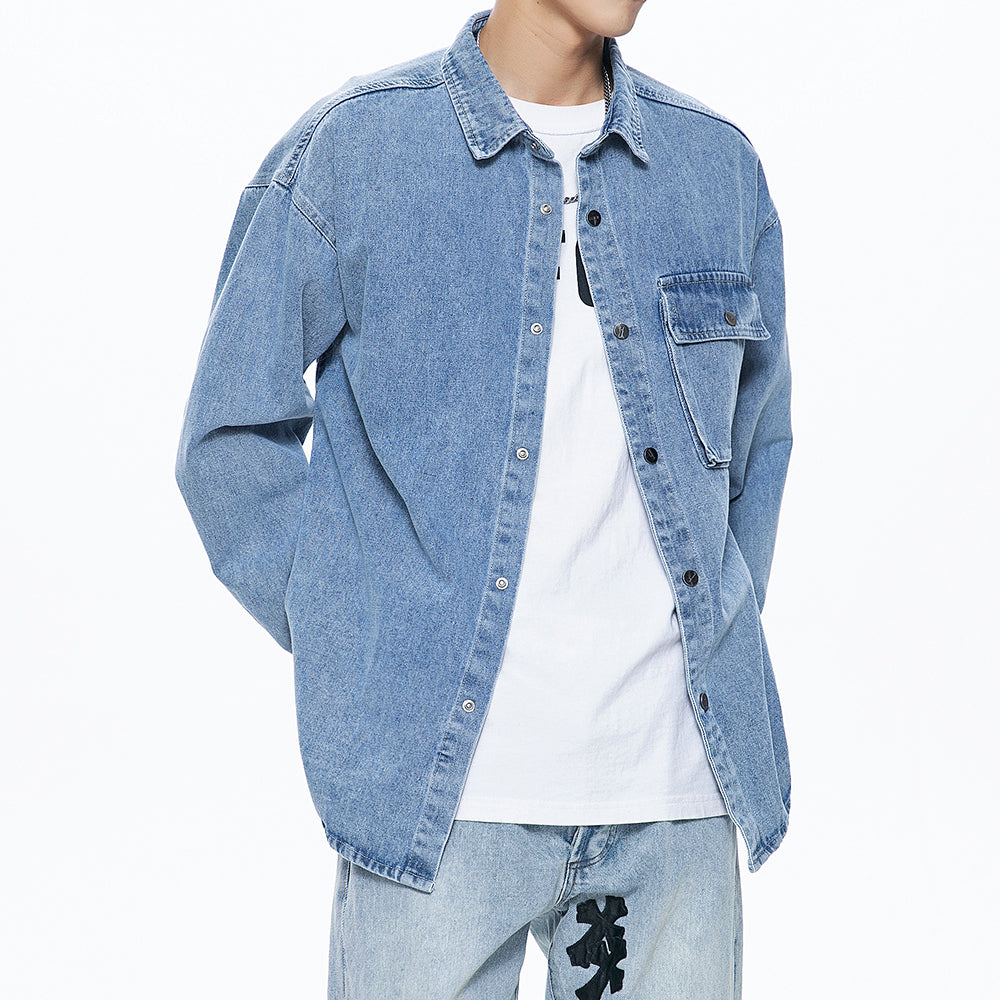 Men's Casual Button Up Denim Shirts with Pocket