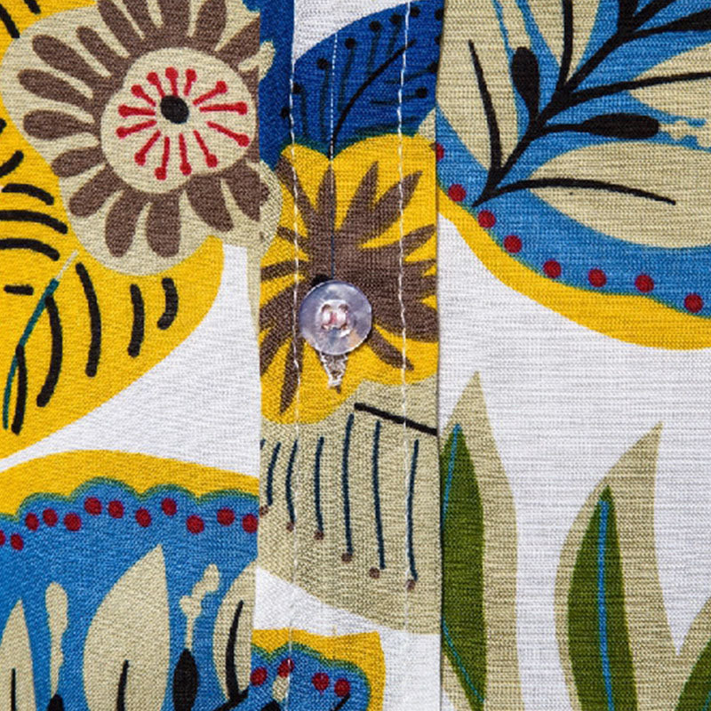 Cotton And Linen Printed Pocket Button-down Shirt