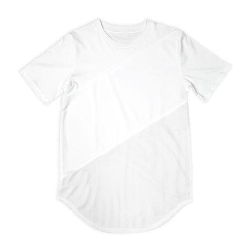 Plain Sports Knitted Irregular Panel Short-sleeved T-shirt
